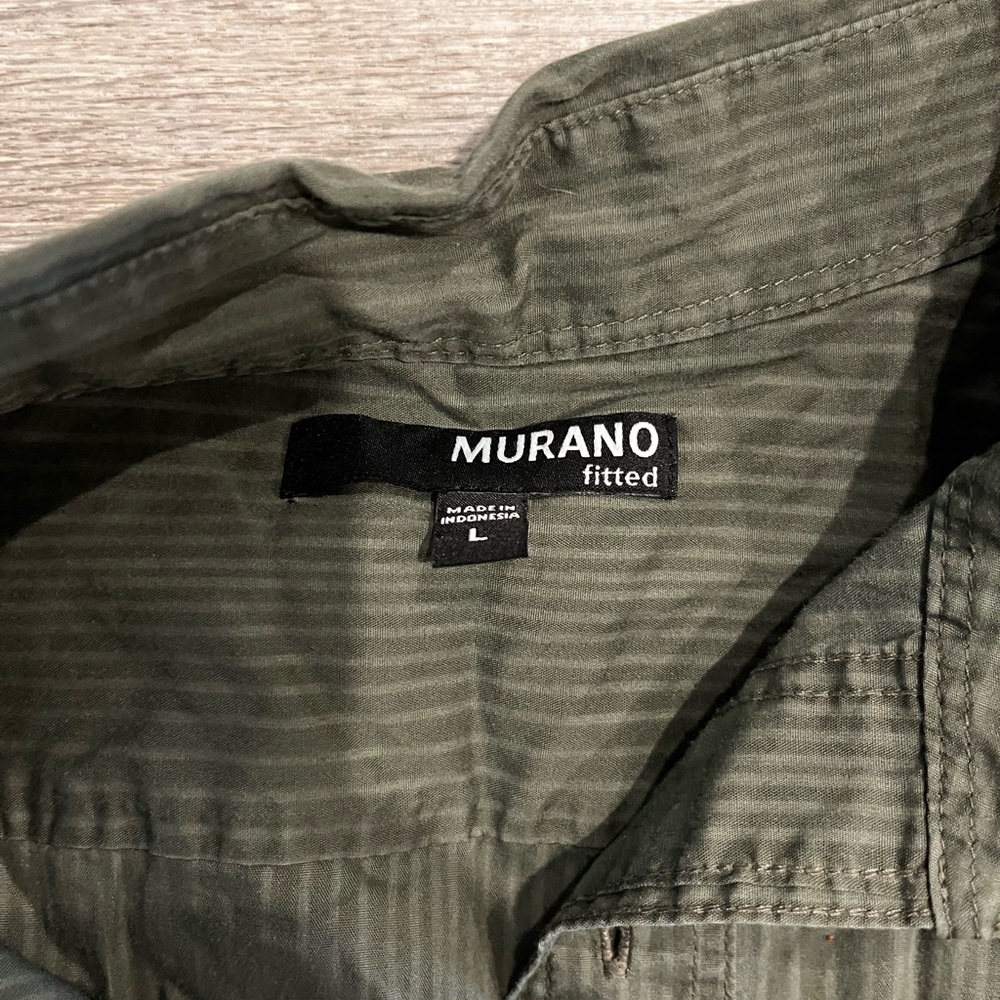 Army green stripped button up short sleeve for men